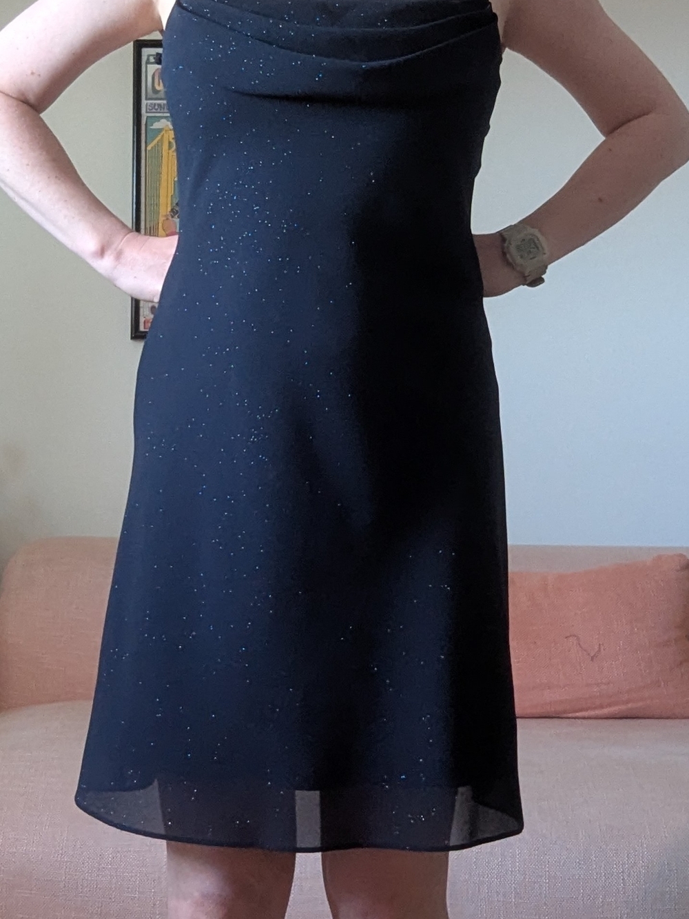Onyx Nite Navy Sparkle Cowl Mini Dress